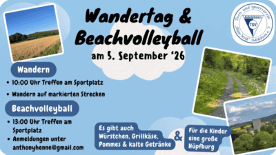 Einladungskarte zum Wandertag und Beachvolleyball